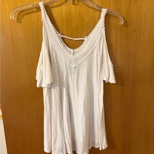 White Crochet Trim Cold Shoulder Top